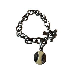 Chunky Cookie Lee Silver Baseball Mom Bracelet with Cream Pendant NICE MLB